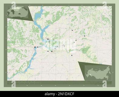Samara, région de Russie. Ouvrez la carte des rues. Lieux des principales villes de la région. Cartes d'emplacement auxiliaire d'angle Banque D'Images