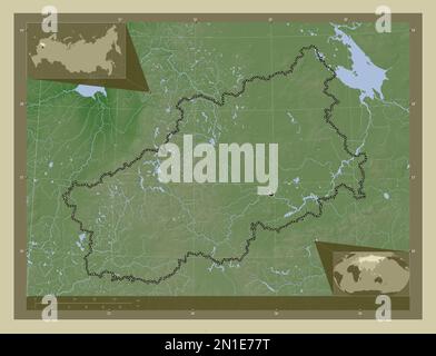 Tver', région de Russie. Carte d'altitude colorée en style wiki avec lacs et rivières. Cartes d'emplacement auxiliaire d'angle Banque D'Images