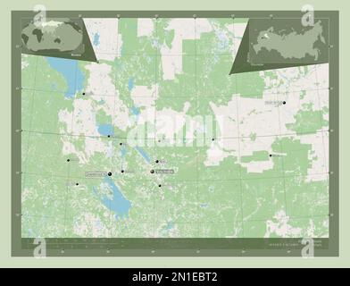 Vologda, région de Russie. Ouvrez la carte des rues. Lieux et noms des principales villes de la région. Cartes d'emplacement auxiliaire d'angle Banque D'Images