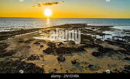 Antenne des stromatolites de Hamelin Pool, Shark Bay, site classé au patrimoine mondial de l'UNESCO, Australie occidentale, Australie, Pacifique Banque D'Images