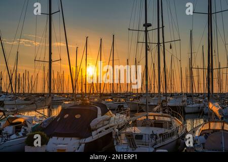 Marina au coucher du soleil, Punta Ala, Toscane, Italie, Europe Banque D'Images