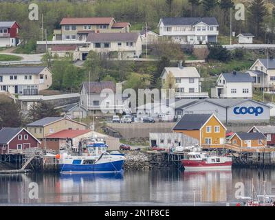 Vue sur la ville de Reine, village de pêcheurs de Moskenesoya dans l'archipel des Lofoten, Norvège, Scandinavie, Europe Banque D'Images