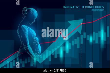 Faible poly 3D femme enceinte. Médecine soins de santé grossesse concept d'entreprise sain. Silhouette de fille polygonale tenant le grand ventre in vitro Illustration de Vecteur