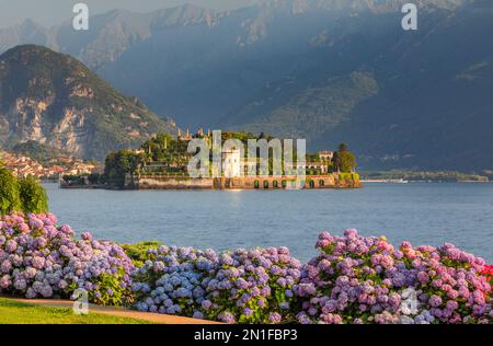 Vue de la promenade de Stresa à Isola Bella, les îles Borromées, Lago Maggiore, Piémont, les lacs italiens, Italie, Europe Banque D'Images
