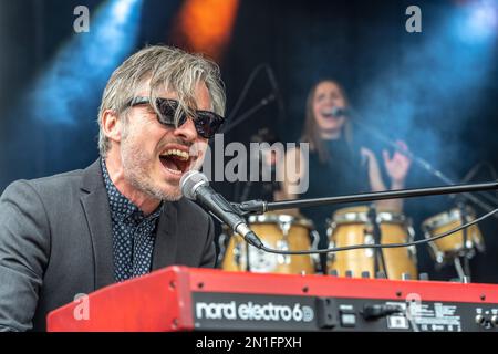 Die dänische Soul-Band D/trait aus Kopenhagen live beim Orange Blossom Special Festival, Beverungen, Deutschland | Danish Soul-Band D/troi de COP Banque D'Images