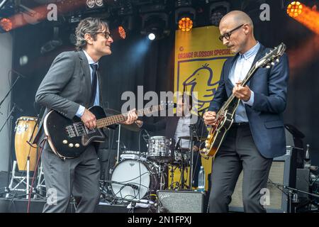 Die dänische Soul-Band D/trait aus Kopenhagen live beim Orange Blossom Special Festival, Beverungen, Deutschland | Danish Soul-Band D/troi de COP Banque D'Images