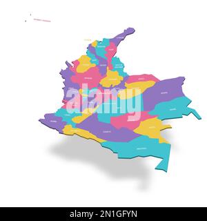 Colombie carte politique des divisions administratives - départements et district de la capitale. 3D cartes vectorielles colorées avec étiquettes de nom. Illustration de Vecteur