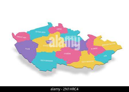 République tchèque carte politique des divisions administratives - régions. 3D cartes vectorielles colorées avec étiquettes de nom. Illustration de Vecteur