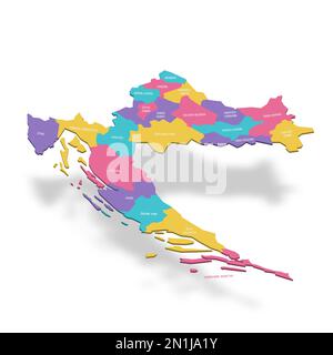 Croatie carte politique des divisions administratives - comtés. 3D cartes vectorielles colorées avec étiquettes de nom. Illustration de Vecteur