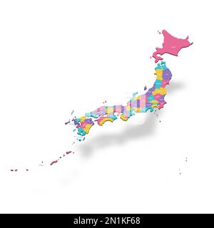 Japon carte politique des divisions administratives - préfectures, métropilis Tokyo, territoire Hokaïdo et préfectures urbaines Kyoto et Osaka. 3D cartes vectorielles colorées avec étiquettes de nom. Illustration de Vecteur