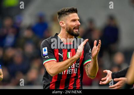Milan, Italie. 05th févr. 2023. Olivier Giroud (9) de l'AC Milan vu pendant la série Un match entre l'Inter et l'AC Milan à Giuseppe Meazza à Milan. (Crédit photo : Gonzales photo/Alamy Live News Banque D'Images