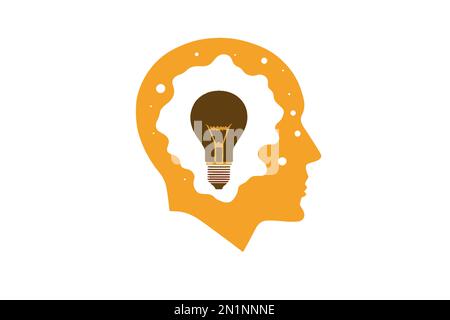 Concept de créativité de l'esprit. Tête de homme Vector avec ampoule intérieure Illustration de Vecteur