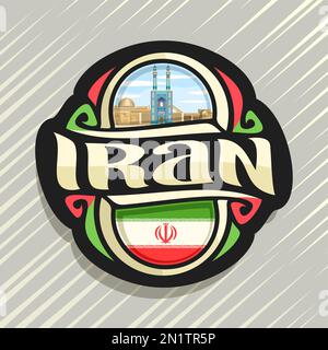 Logo vectoriel pour l'Iran, pays aimant frigo avec drapeau de l'État iranien d'origine, caractère brosse pour mot l'Iran et la National Iranian symbole - célèbre blue J Illustration de Vecteur