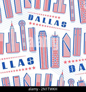 Vector Dallas Seamless Pattern, répétition de l'arrière-plan avec illustration du célèbre paysage de la ville de dallas rouge sur fond blanc pour l'emballage du papier, decorat Illustration de Vecteur