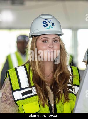 Princesse Amalia des pays-Bas à l'aéroport international de la princesse Juliana, sur 06 février 2023, pour une visite au terminal, en 2017, le terminal a été en grande partie détruit par l'ouragan Irma, L'aéroport est actuellement restauré par le Fonds d'affectation spéciale pour la reconstruction de Sint Maarten le 7th jour de la visite aux Caraïbes photo: Albert Nieboer/pays-Bas OUT/point de vue OUT Banque D'Images