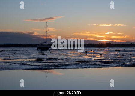 Coucher de soleil à Old Leigh, Leigh-on-Sea, Essex, Angleterre, Royaume-Uni Banque D'Images