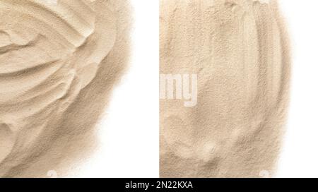 Des tas de sable sec sur fond blanc, vue de dessus Banque D'Images