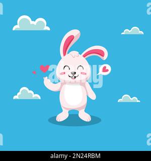 Illustration plate de lapin avec signe de doigt d'amour coréen. Illustration du vecteur de la Saint-Valentin. Illustration de Vecteur