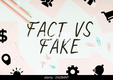 Affiche montrant le fait vs faux. L'approche commerciale est vraie ou fausse doute si quelque chose est authentique Banque D'Images