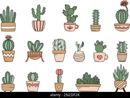 Ensemble de cactus en pots de fleurs Illustration de Vecteur