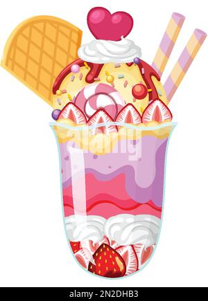 Sundae à la crème glacée servi dans une illustration en verre Illustration de Vecteur
