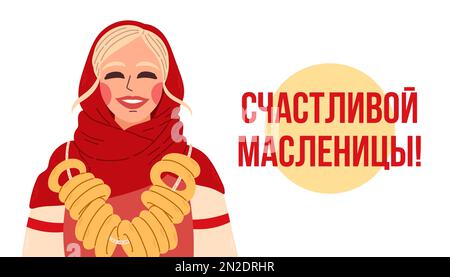 Bonne Maslenitsa. Concept de vecteur de carnaval de vacances russe. Traduction russe Happy Shrovetide ou Maslenitsa. Illustration de Vecteur