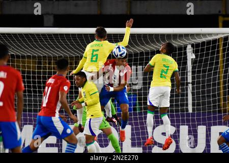 Bogota, Colombie, 6 février 2023. Patrick et Arthur du Brésil pendant le match du tournoi de CONMEBOL U-20 entre le Brésil (2) et le Paraguay (0) à Bogota, Colombie, le 6 février 2023. Photo de: Cristian Bayona/long Visual Press Banque D'Images