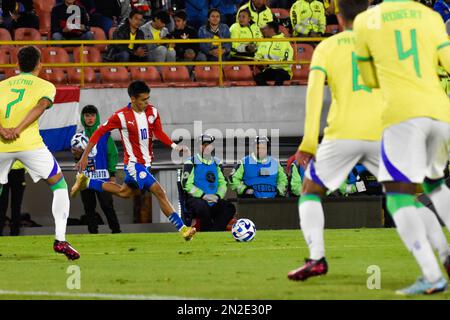 Bogota, Colombie, 6 février 2023. Matias Segovia au Paraguay lors du tournoi de CONMEBOL U-20 entre le Brésil (2) et le Paraguay (0) à Bogota, Colombie, le 6 février 2023. Photo de: Cristian Bayona/long Visual Press Banque D'Images