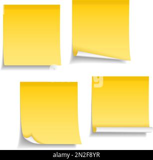 Quatre notes adhésives jaunes différentes sur fond blanc, illustration du vecteur eps10 Illustration de Vecteur