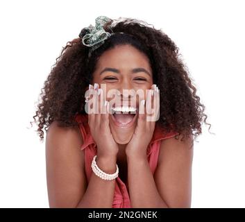 Je n'y crois pas. Photo de studio d'une jeune femme très excitée sur fond blanc. Banque D'Images