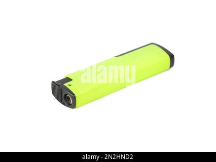 Allume-cigare en plastique vert isolé sur fond blanc. Banque D'Images