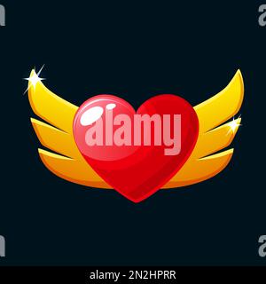 Icône en forme de coeur avec ailes, icône en forme de badge d'application de jeu Illustration de Vecteur