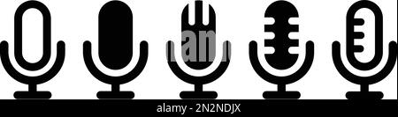 Définir l'icône du microphone. Microphone audio de groupe. Microphone de table Collection Studio. Symbole radio du podcast. Icône plate et ligne -vecteur Illustration de Vecteur