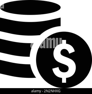 Pile de pièces de monnaie simple Dollar en noir. Icône Finance et entreprise. Signe d'argent Illustration de Vecteur