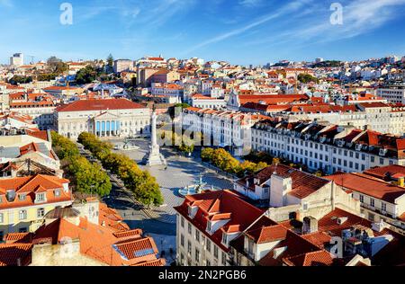 Toits de Lisbonne de l'ascenseur de Santa Justa, Portugal Banque D'Images