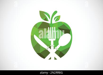 Symbole du logo « pomme Fresh Food » de style poly bas sur fond blanc Illustration de Vecteur