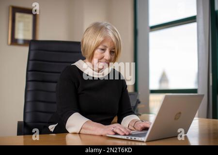 Ombudsman de la police pour l'Irlande du Nord Marie Anderson à son bureau de Belfast. L'approche du PSNI pour enquêter sur une manifestation protéger nos monuments à l'hôtel de ville de Belfast contrastait avec la façon dont la force a traité les manifestations de la vie noire le même mois, a déclaré le médiateur de police. Date de la photo: Jeudi 2 février 2023. Banque D'Images