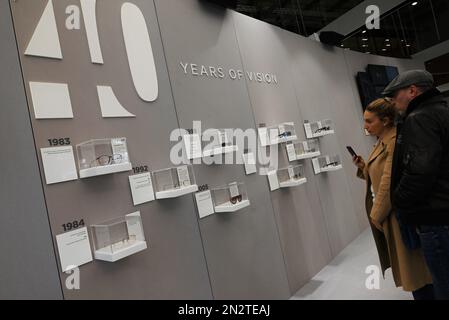 Milan, . 07th févr. 2023. Milano, Italie MIDO 2023 Fiera Milano Rho le point de référence du reportage de lunettes international dans la photo:événement de localisation, lunettes crédit: Agence de photo indépendante/Alamy Live News Banque D'Images