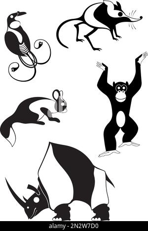Illustration de silhouettes d'art animal noir sur blanc. Collection de silhouette d'animal de décor pour le design Illustration de Vecteur