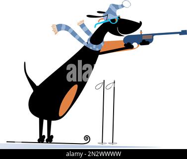 Illustration du chien concurrent de Biathlon. Tir en position debout biathlon dessin animé de chien concurrent Illustration de Vecteur