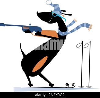 Illustration du chien concurrent de Biathlon. Tir en position debout biathlon dessin animé de chien concurrent Illustration de Vecteur