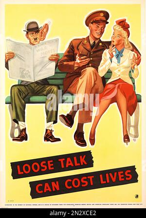 1942--les débats libres peuvent coûter des vies - Seconde Guerre mondiale - affiche de propagande des États-Unis Banque D'Images