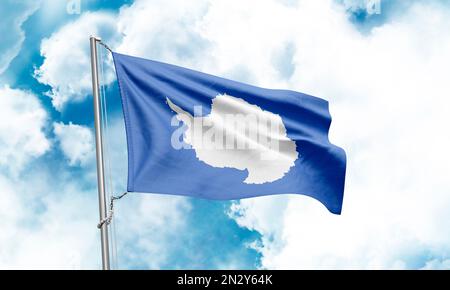 Drapeau de l'Antarctique agitant sur fond de ciel. 3D rendu Banque D'Images