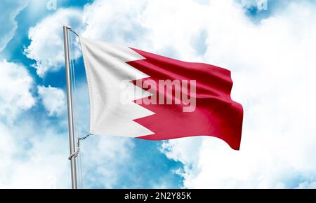 Drapeau de Bahreïn agitant sur fond de ciel. 3D rendu Banque D'Images