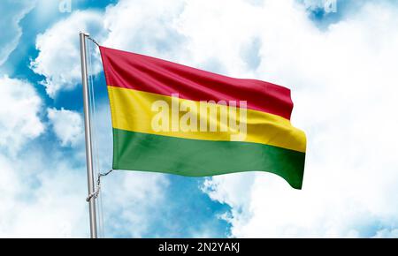 Drapeau bolivien agitant sur fond de ciel. 3D rendu Banque D'Images