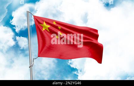 Drapeau chinois sur fond de ciel. 3D rendu Banque D'Images