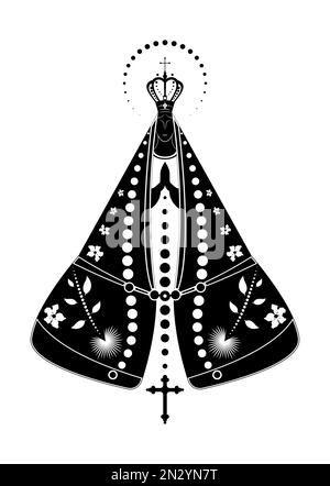 Notre dame est apparue Noir et blanc, Vierge Marie Immaculée illustration vectorielle isolée sur fond blanc Illustration de Vecteur