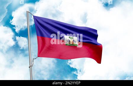 Drapeau d'Haïti sur fond de ciel. 3D rendu Banque D'Images