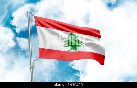 Drapeau libanais sur fond de ciel. 3D rendu Banque D'Images