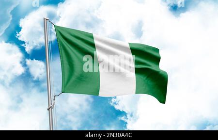 Drapeau nigérian agitant sur fond de ciel. 3D rendu Banque D'Images